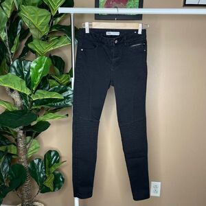 Zara Black Moto Style Ruching Skinny Jeans Size 4